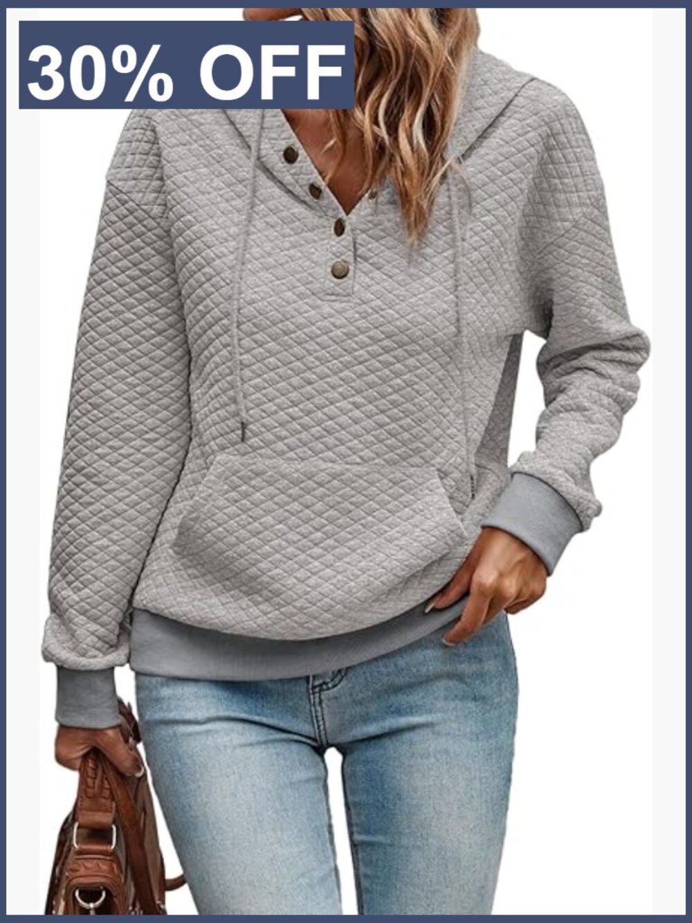 Women's Quilted Half Button Hoodie Long Sleeve Sweatshirt